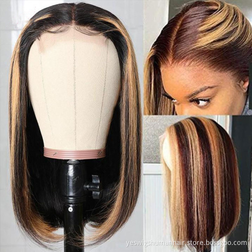 Wholesale Highlight 13x4 Short Bob Lace Wig #4/30 Brown Mixed Color Straight Raw Indian Hair Hd Lace Frontal Human Hair Bob Wigs
